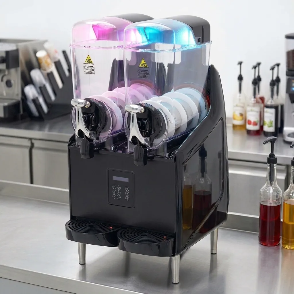 Professional digital e LED granita machine, 2 bowls of 12 litres