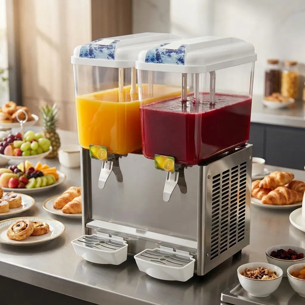 Double refrigerated beverage dispenser, 2 x 18 liter tanks