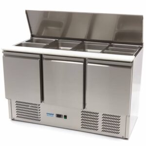 Stainless Steel Refrigerated Saladette 3 Doors 137cm (Stainless Steel Lid)